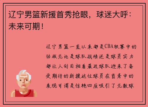 辽宁男篮新援首秀抢眼，球迷大呼：未来可期！